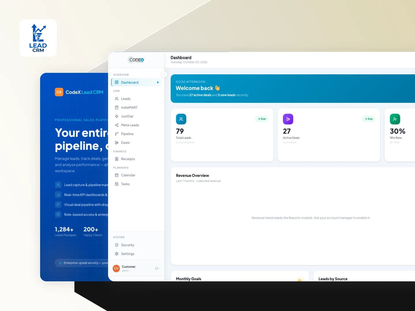 CodeX Lead CRM – Enterprise B2B Sales, Lead & Revenue Management Platform