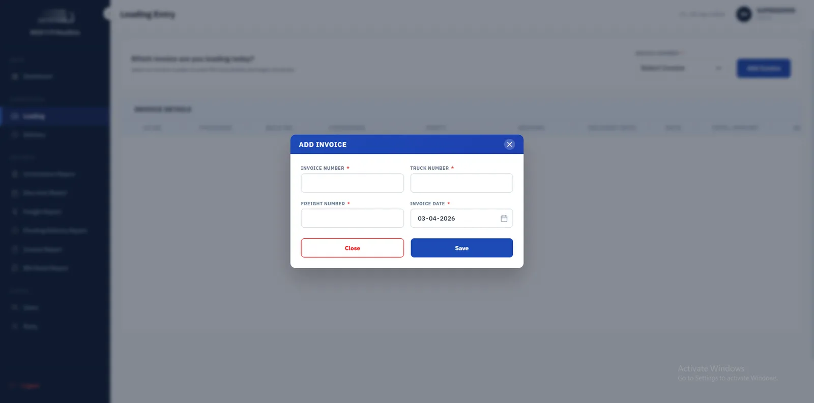 FM Roadlines Admin Portal screen 3