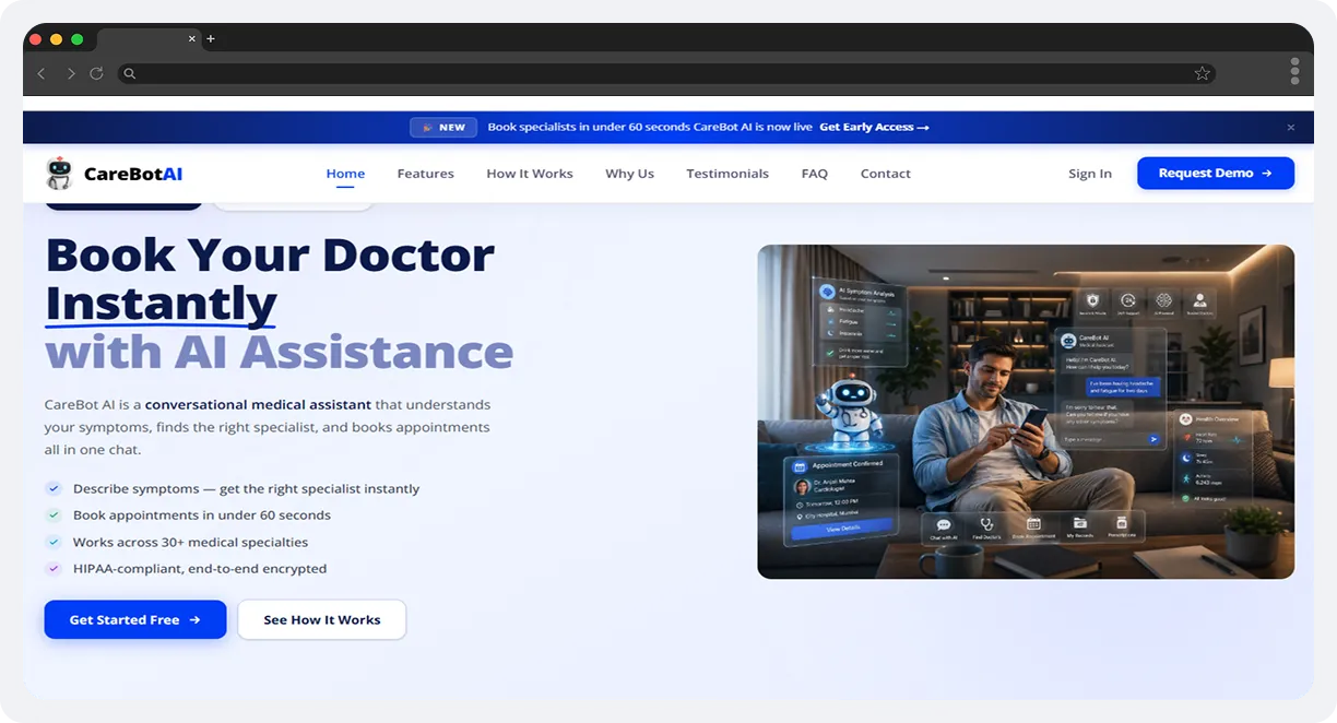 CareBot AI - AI-Powered Doctor Appointment Booking screen 1
