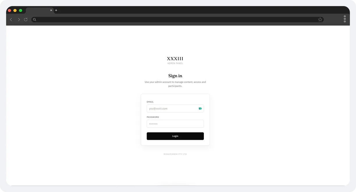 XXXIII Admin screen 1