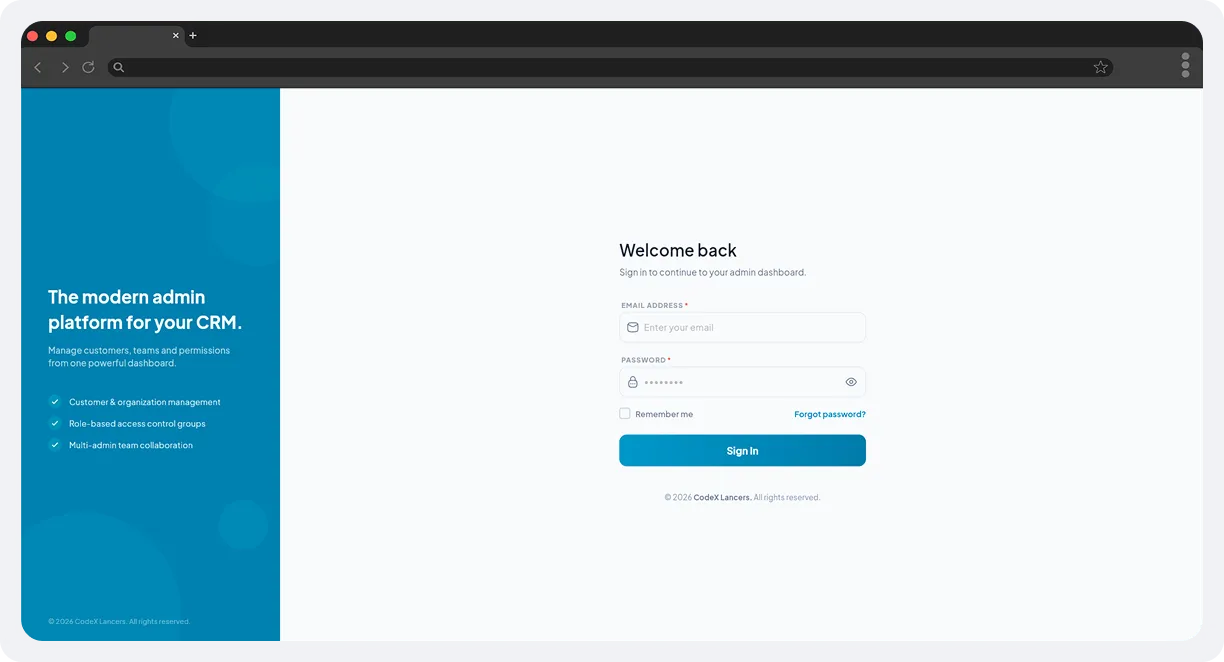 Lead CRM Admin – Multi-Tenant SaaS Administration & Back-Office Portal screen 1