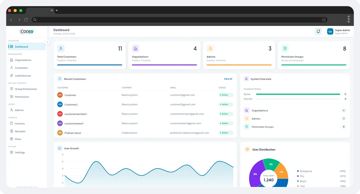 Lead CRM Admin – Multi-Tenant SaaS Administration & Back-Office Portal screen 2