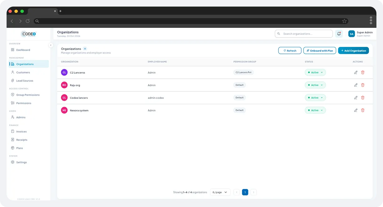 Lead CRM Admin – Multi-Tenant SaaS Administration & Back-Office Portal screen 3