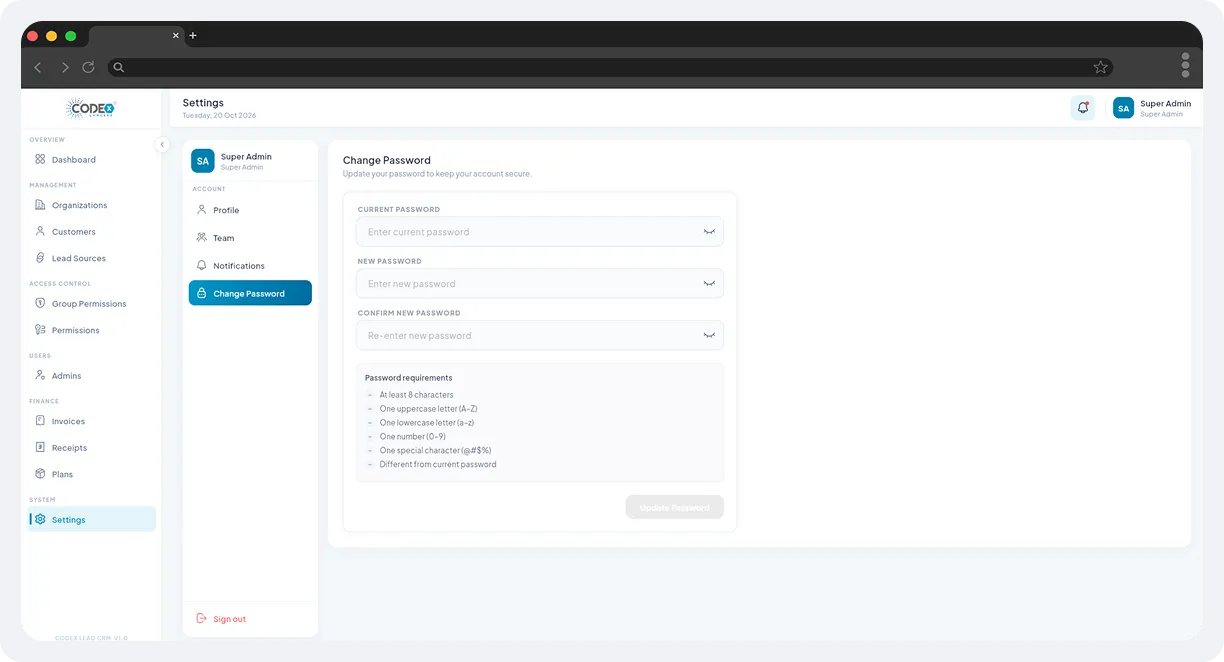 Lead CRM Admin – Multi-Tenant SaaS Administration & Back-Office Portal screen 10