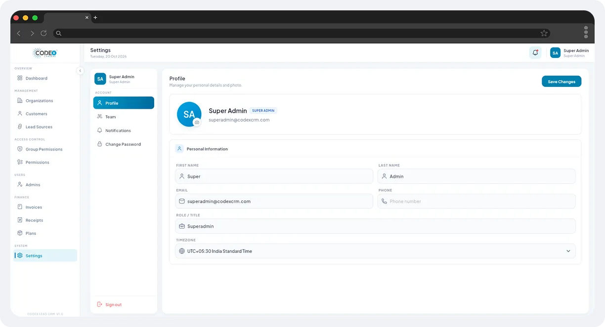 Lead CRM Admin – Multi-Tenant SaaS Administration & Back-Office Portal screen 11