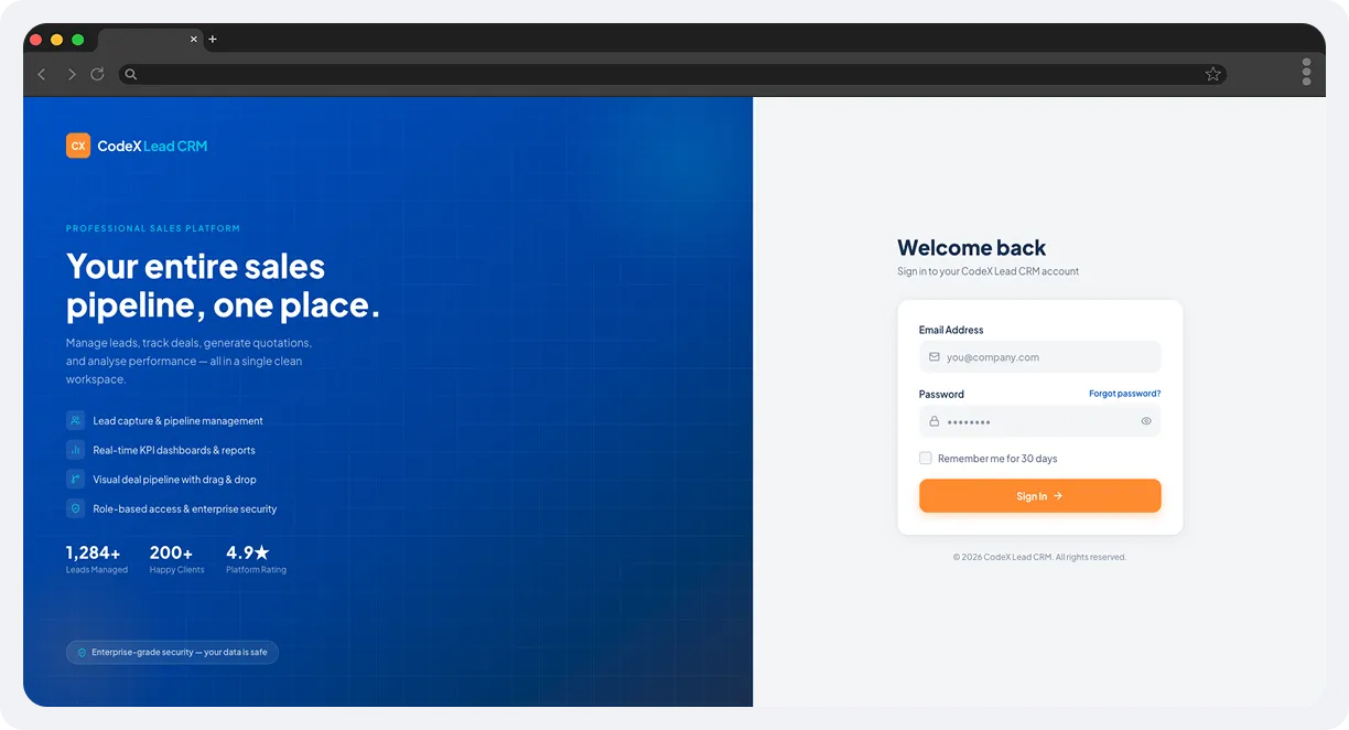 CodeX Lead CRM – Enterprise B2B Sales, Lead & Revenue Management Platform screen 2