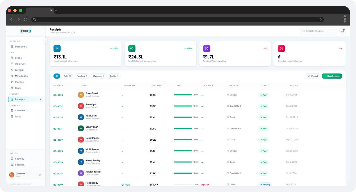 CodeX Lead CRM – Enterprise B2B Sales, Lead & Revenue Management Platform screen 14