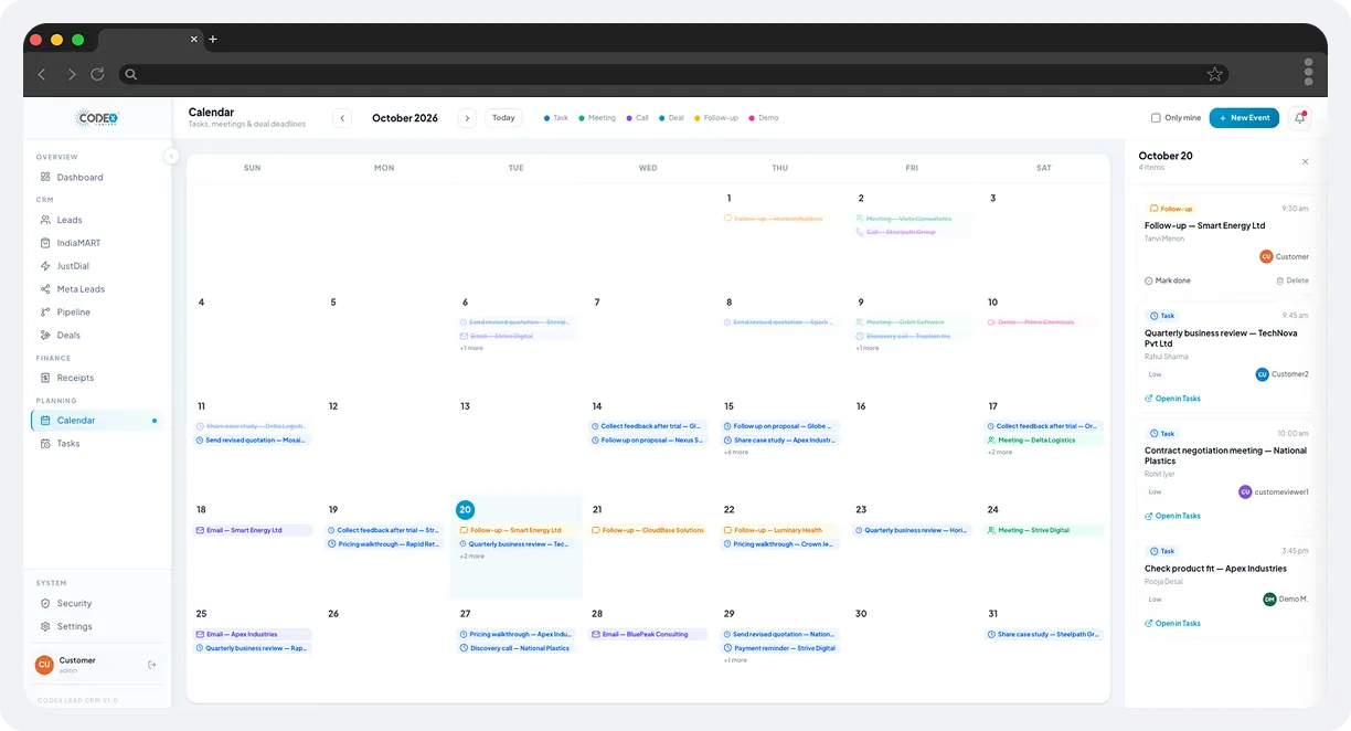 CodeX Lead CRM – Enterprise B2B Sales, Lead & Revenue Management Platform screen 15
